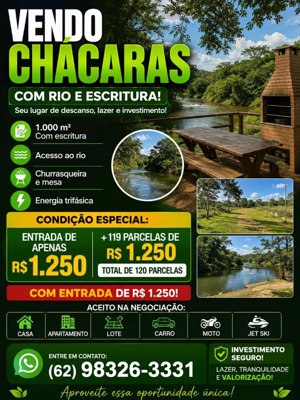 Oportunidade de compra de chácaras na planta facilitado
