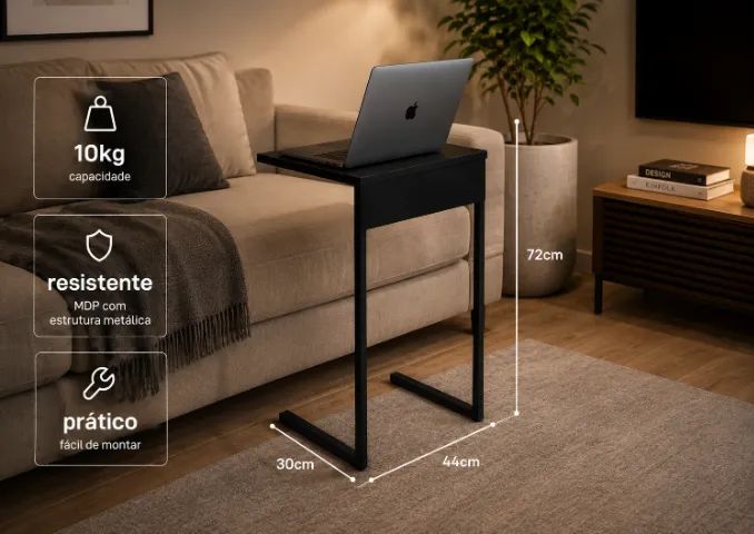 Mesa De Apoio Preta Para Sofá E Notebook