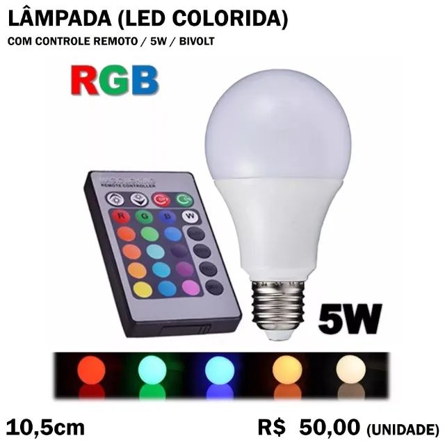 Lâmpada com Controle Remoto e Seleção de Cor
