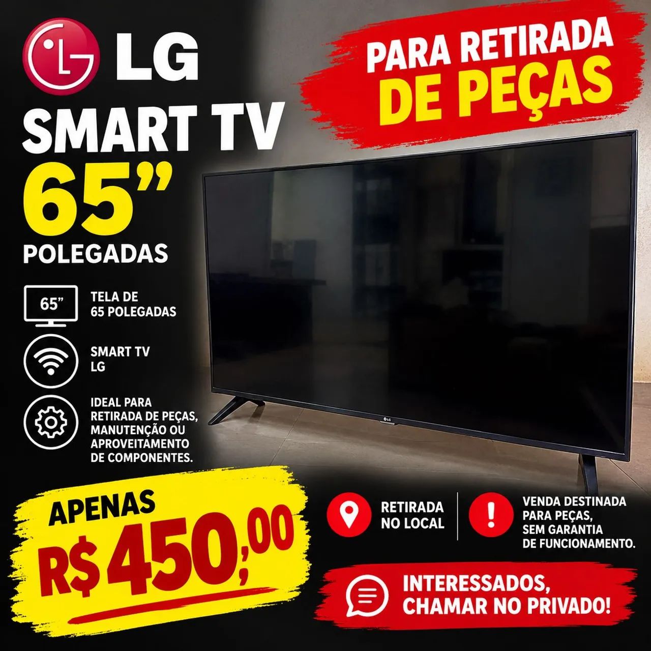 Smart tv lg 65 Polegadas para retirada de pecass