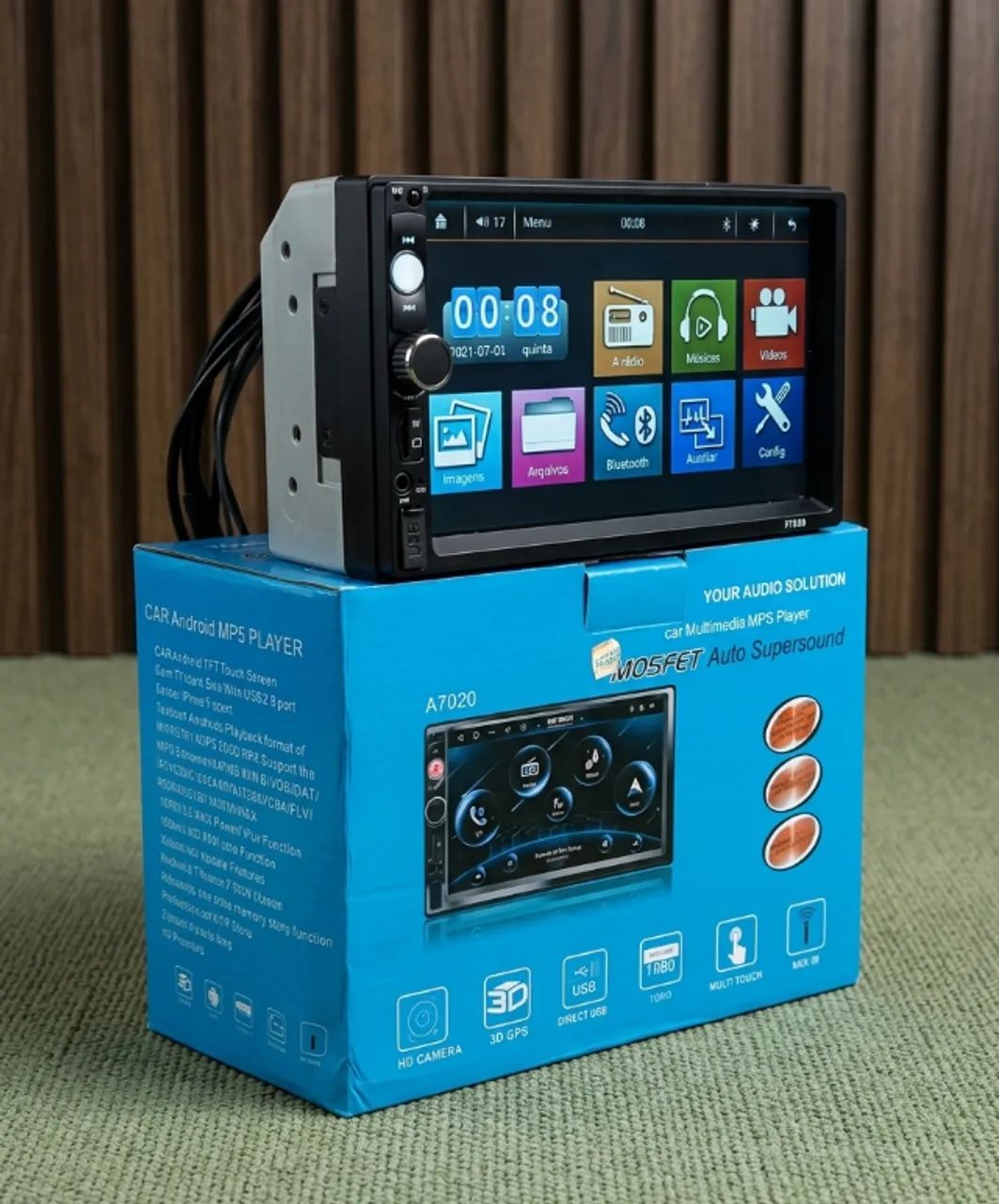 Multimídia MP5 2DIN 7 Polegadas Bluetooth USB