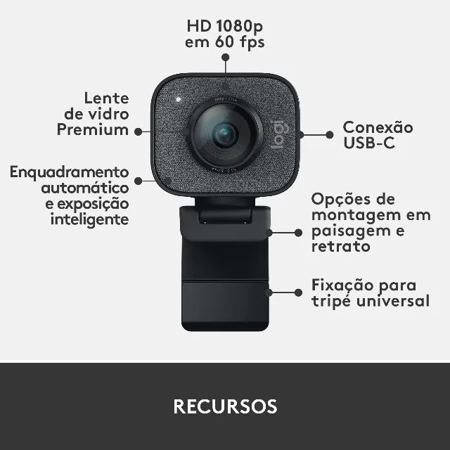 Streamcam logitech 1080p 60fps usb-c - Periféricos e Acessórios de
