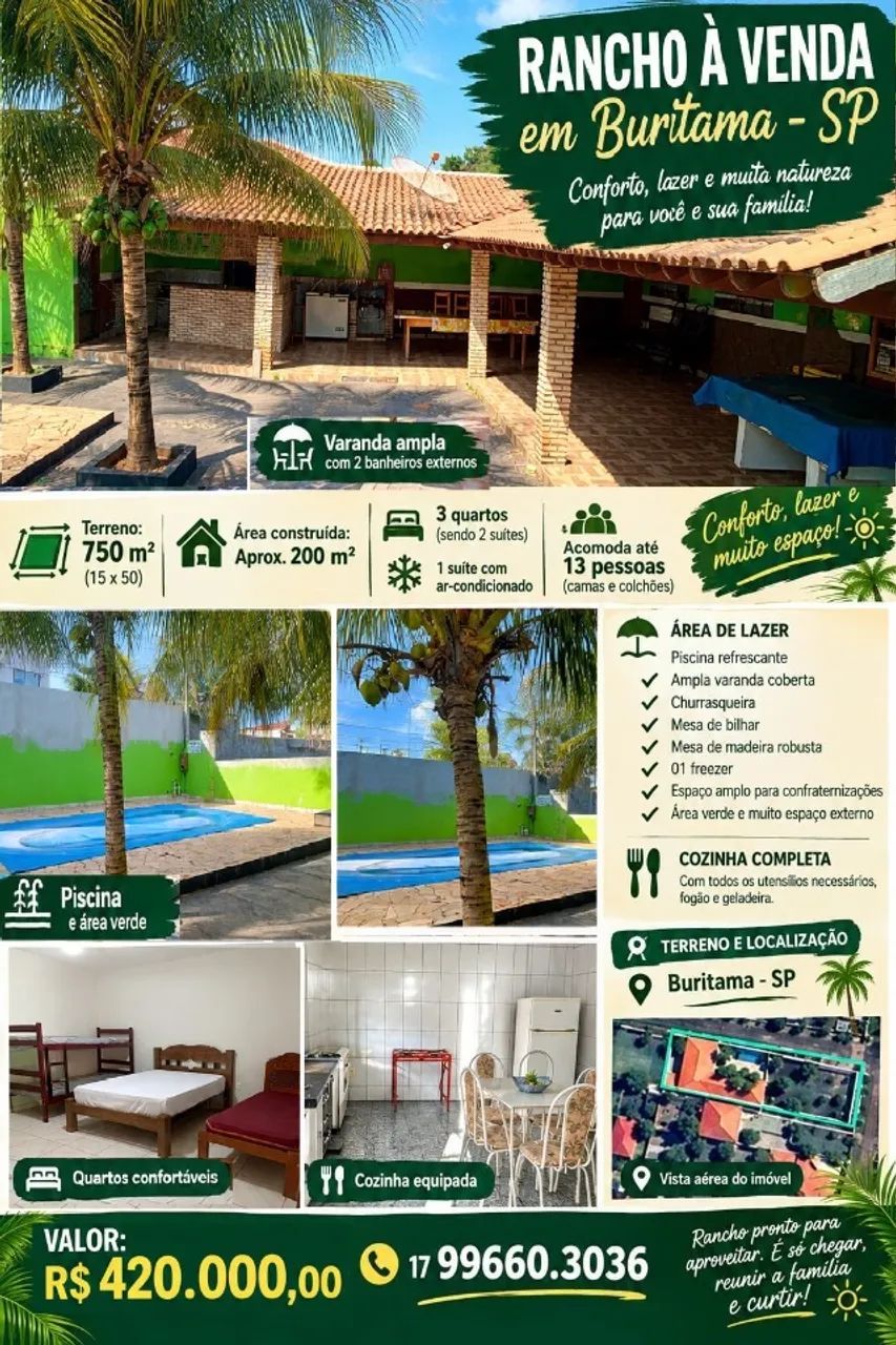 RANCHO A VENDA EM BURITAMA