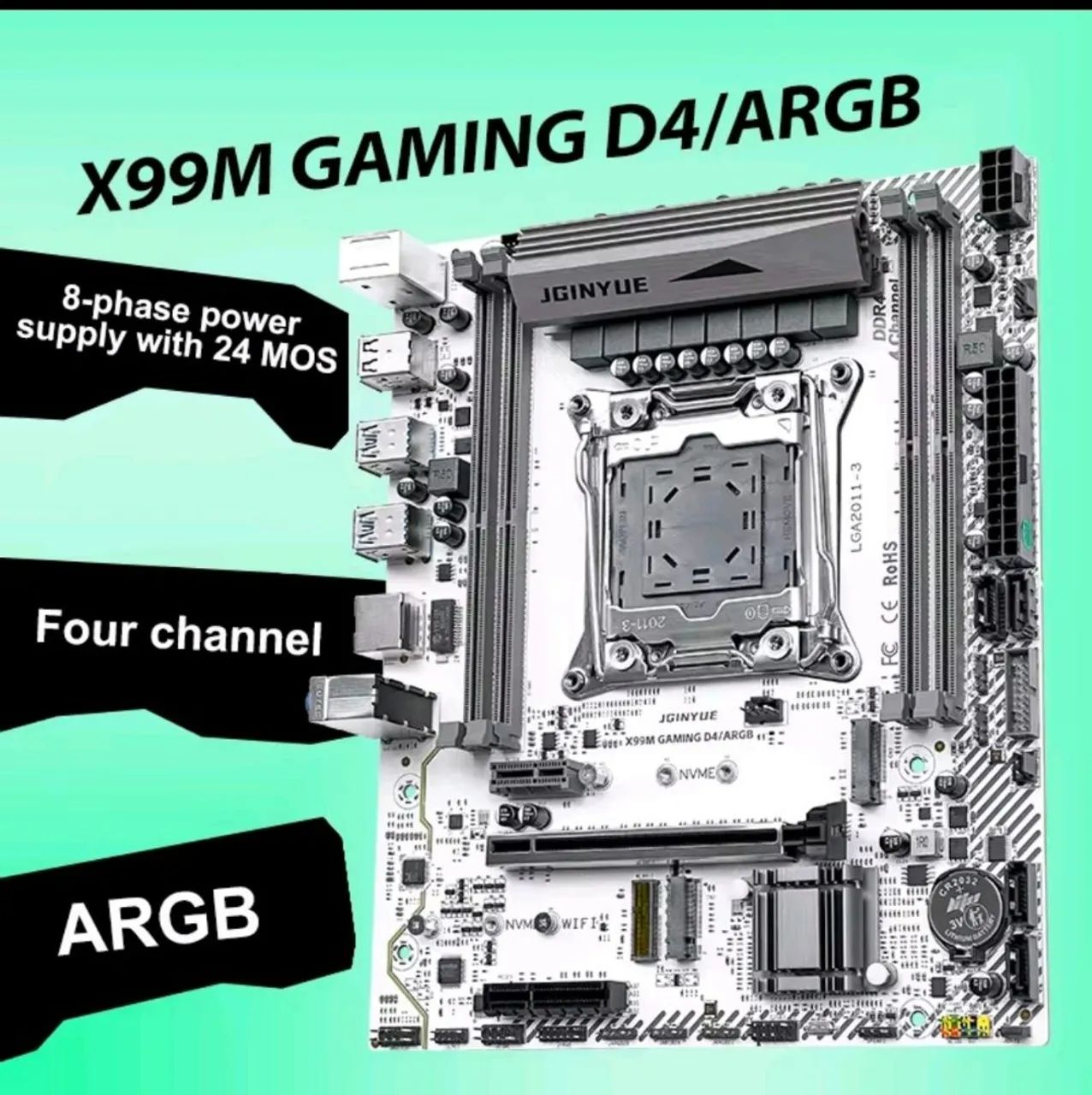 PLACA MAE X99 JGINYUE ARGB . PLACA ROBUSTA COM 8 FASES.
