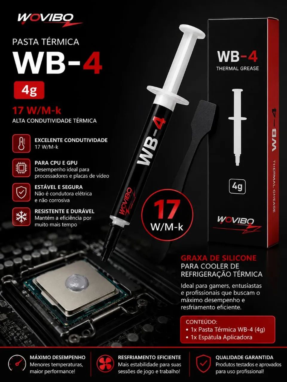 Pasta Térmica Wovibo 4g 17 W/M-k para CPU e GPU