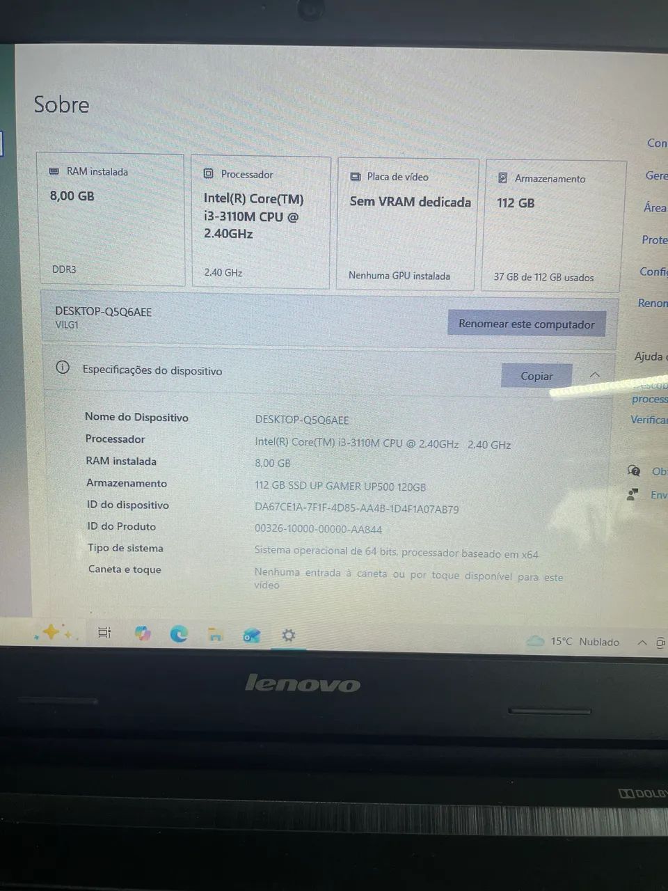 Notebook Lenovo G400s Core i3 SSD 120GB 8GB RAM  - Foto 2