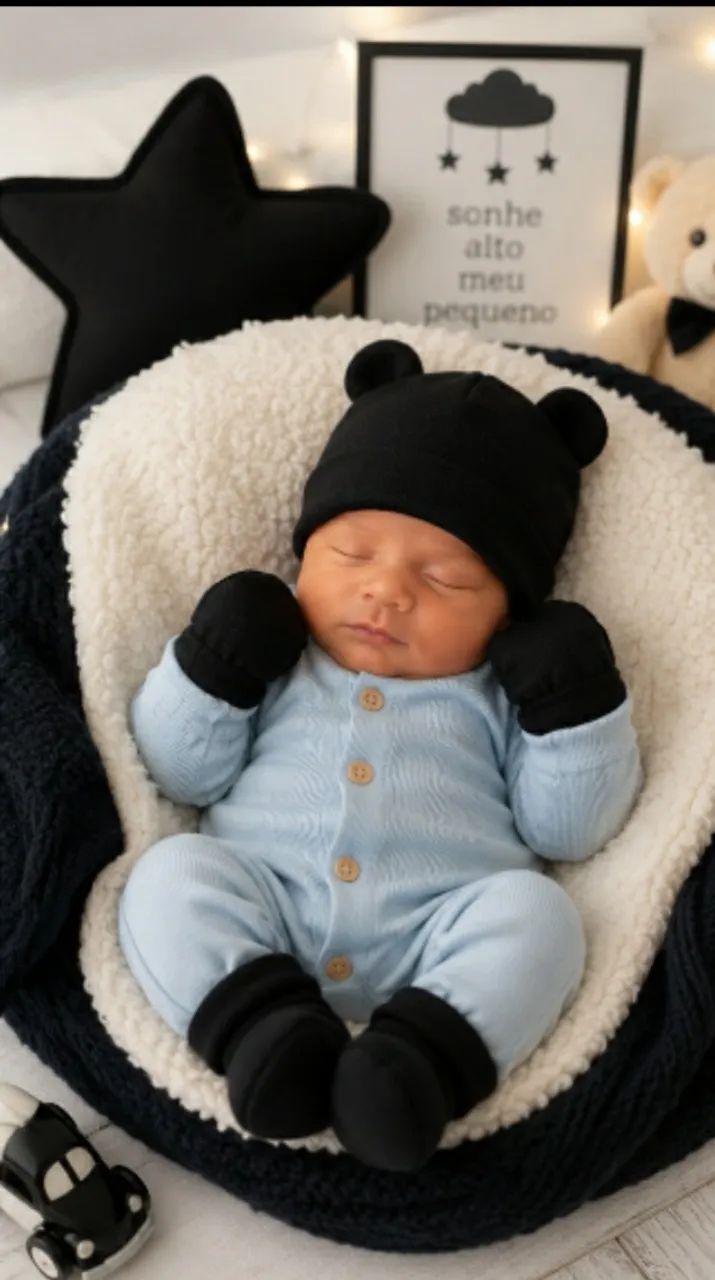 KIT COM 3 CONJUNTOS RECÉM NASCIDO 0 À 3 MESES COM 3 TOUCAS TED + 3 LUVINHAS + 3 SAPATINHOS - Foto 3