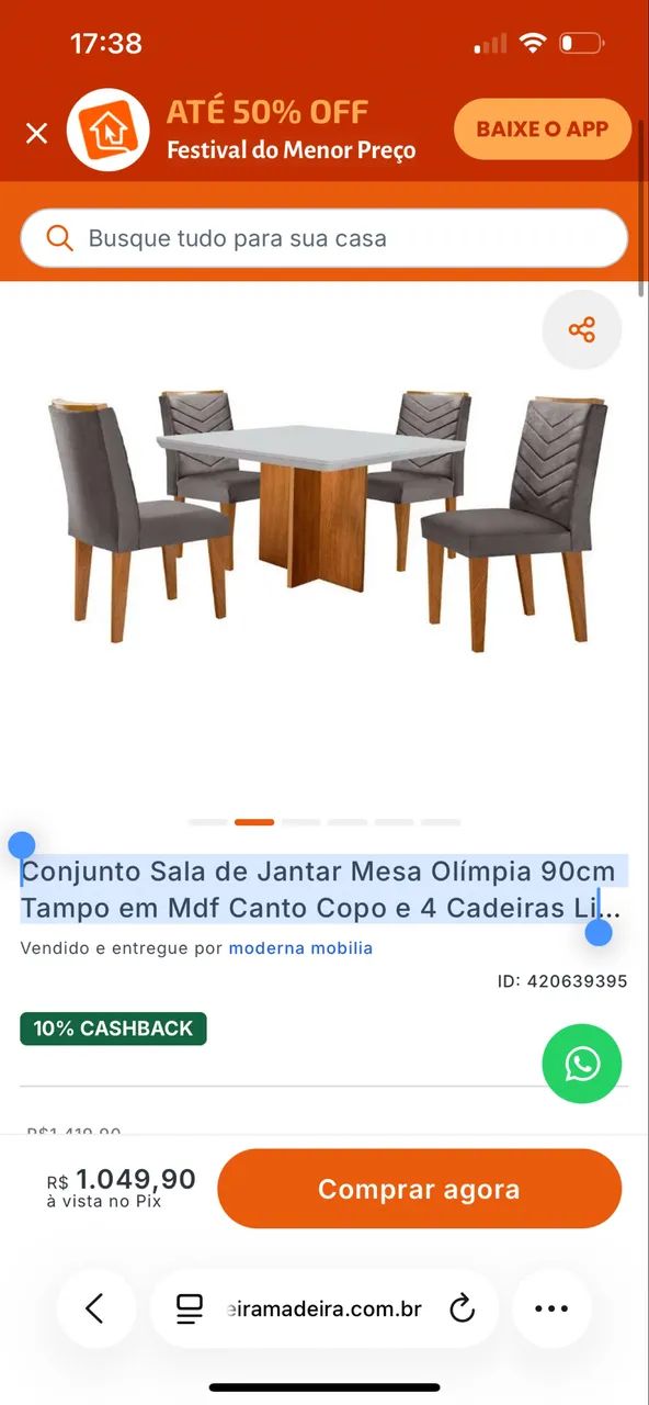 Mesa com 4 cadeiras - QUASE NOVA - 90cm - Foto 2