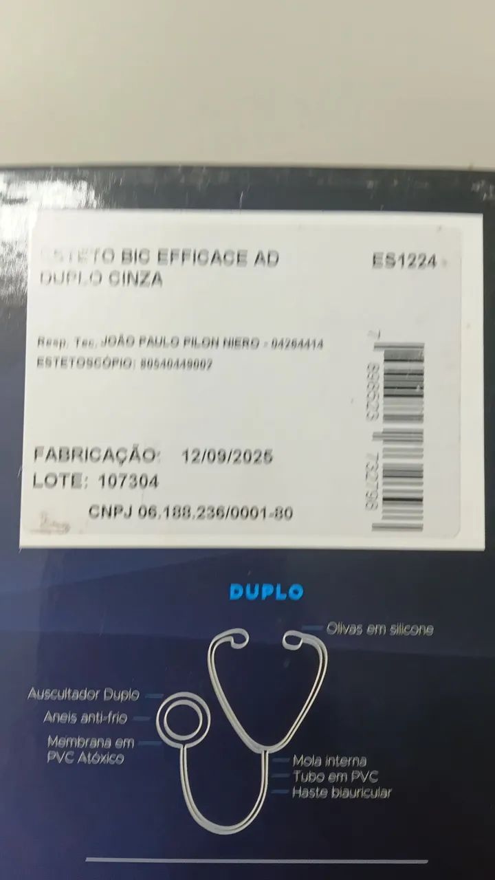 Estetoscópio Bic Efficace AD Duplo Cinza (Novo) - Foto 4