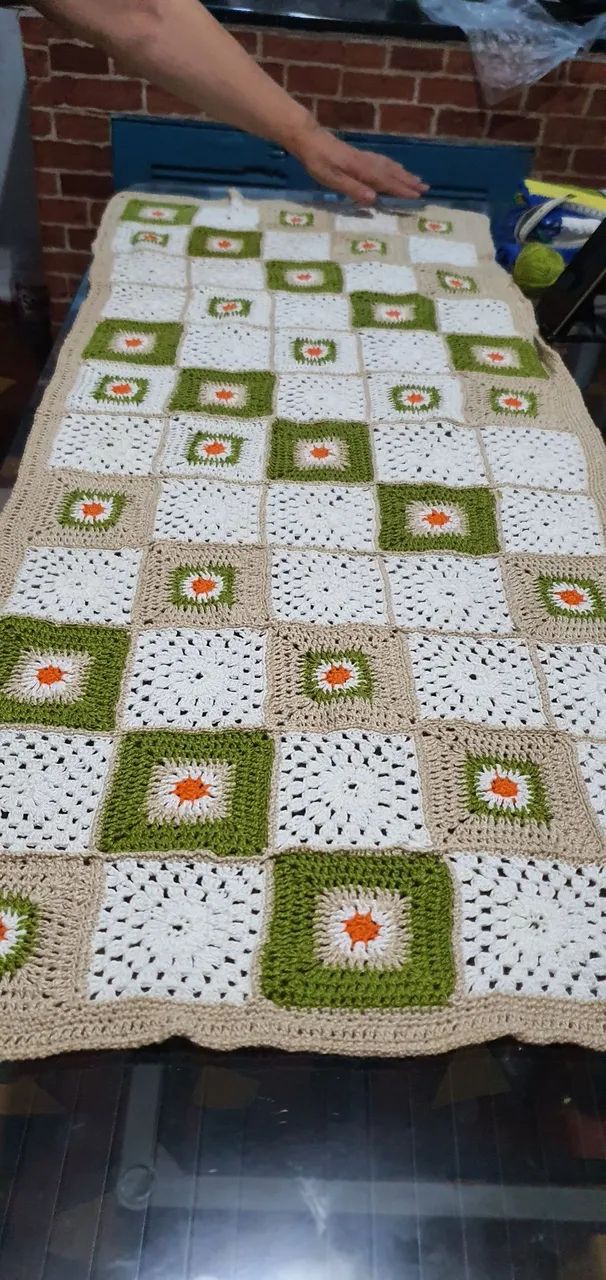 Manta para sofa square de linha - Crochet  - Foto 5