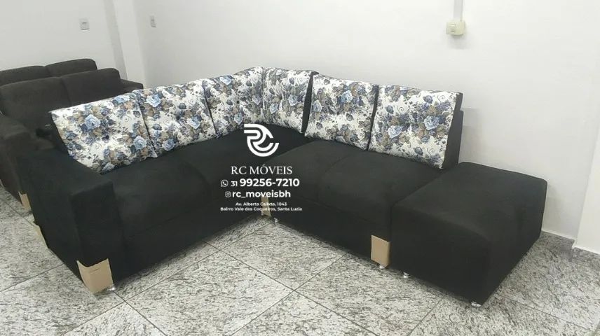 Sofá de Canto com Puff Suede D33 Confortável Direto da Fábrica - Foto 4