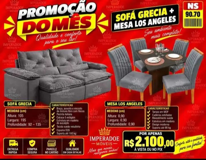 Kit sofá + conjunto de mesa com 4 cadeiras - Foto 2