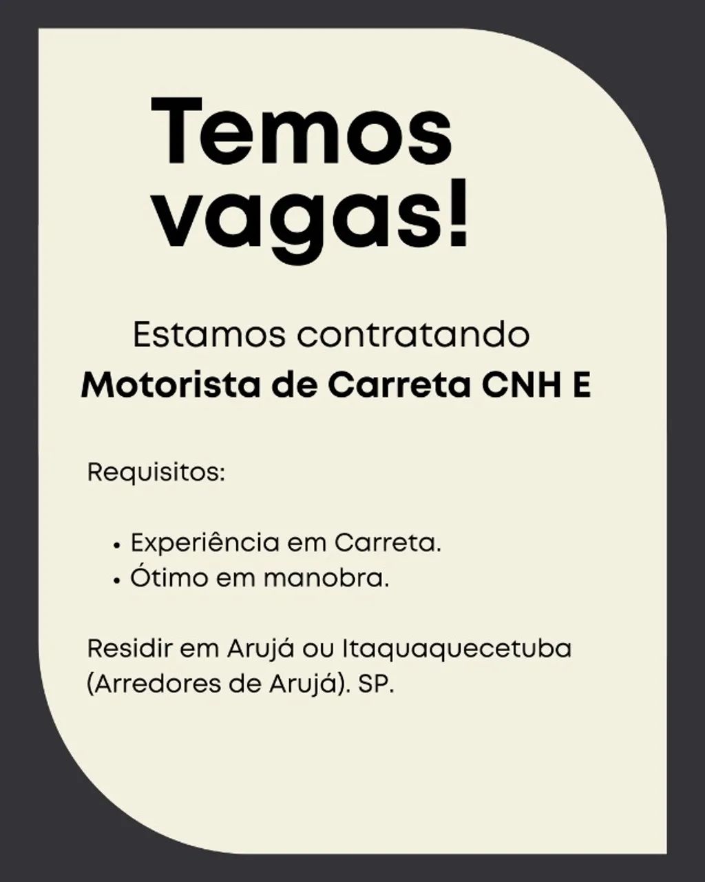 Vaga de motorista de Carreta CNH E