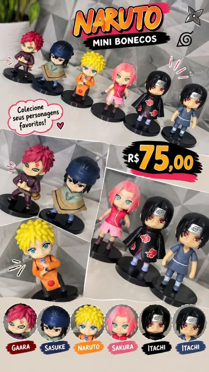 Bonecos miniatura Naruto kit com 6