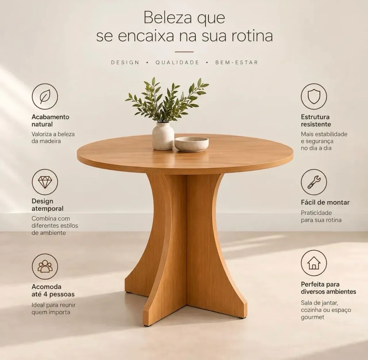 Mesa rústica redonda versátil 80cm natural  - Foto 3