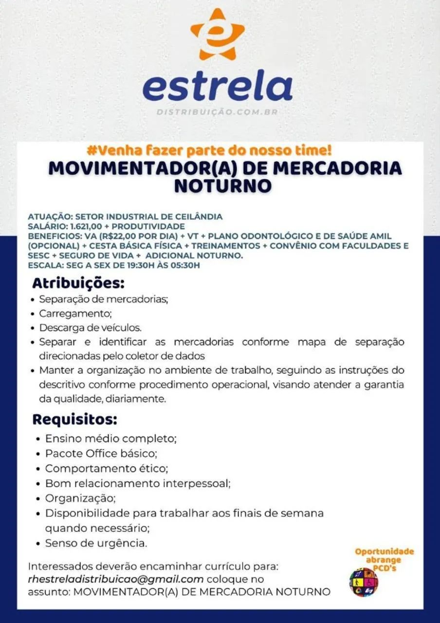 MOVIMENTADOR DE MERCADORIAS NOTURNO