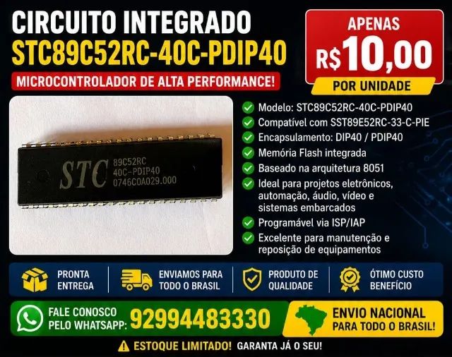 Circuito Integrado_Memory STC89C52RC-40C-PDIP 