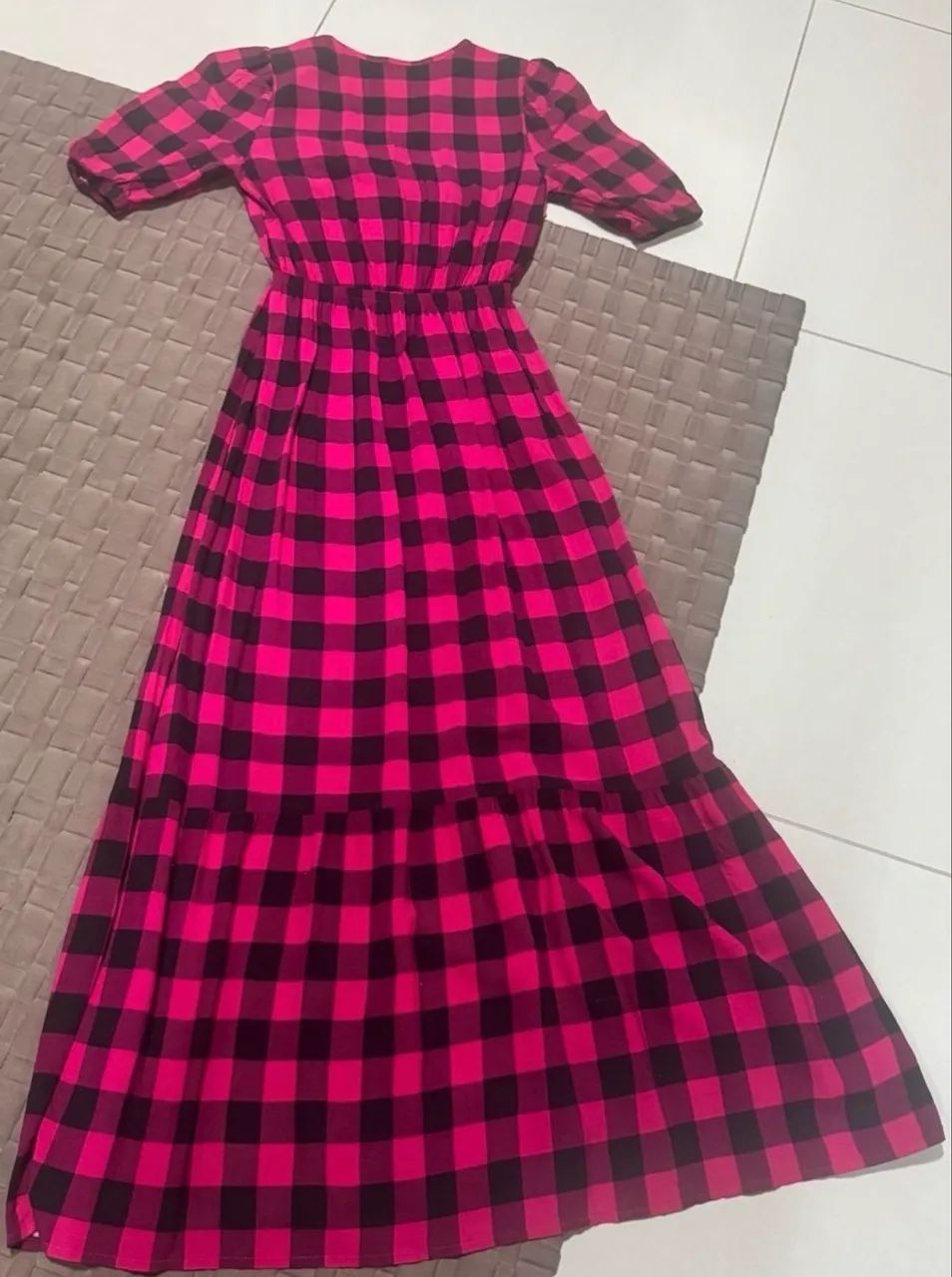 vestido longo xadrez pink/preto - Foto 3