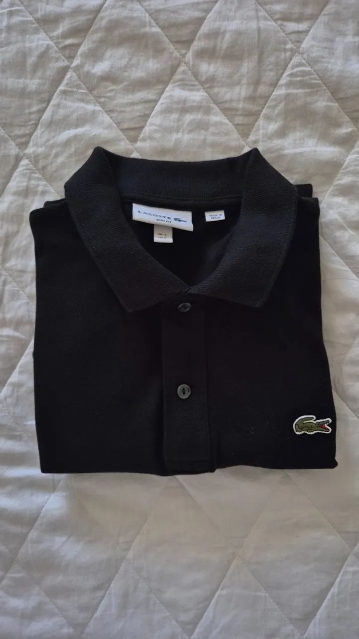 Polo Lacoste Slim Fit Preta - Original