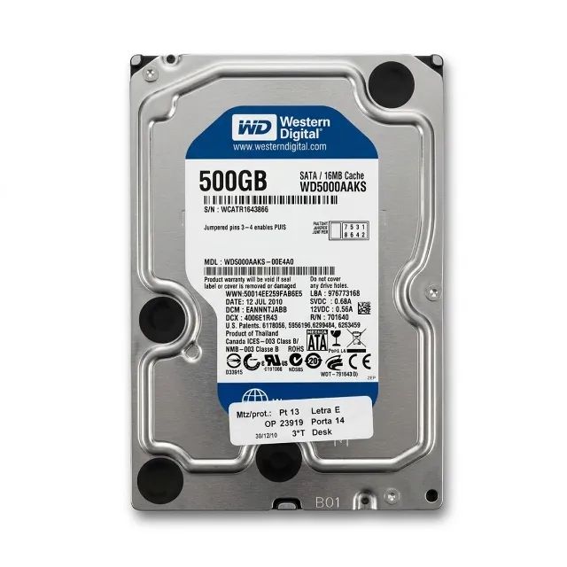 HD Interno Western Digital Caviar Blue 500GB 3.5 Polegadas SATA II WD5000AAKS Para PC