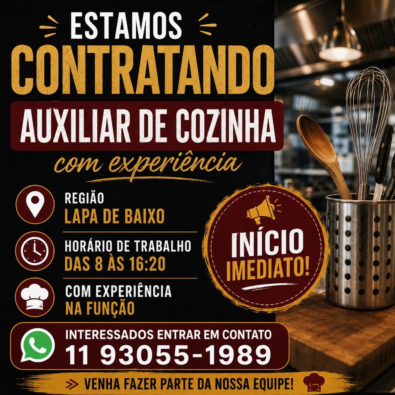 Vaga auxiliar de cozinha