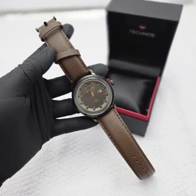 Relógio Masculino Technos Golf Couro Marrom 49mm Novo - Foto 5