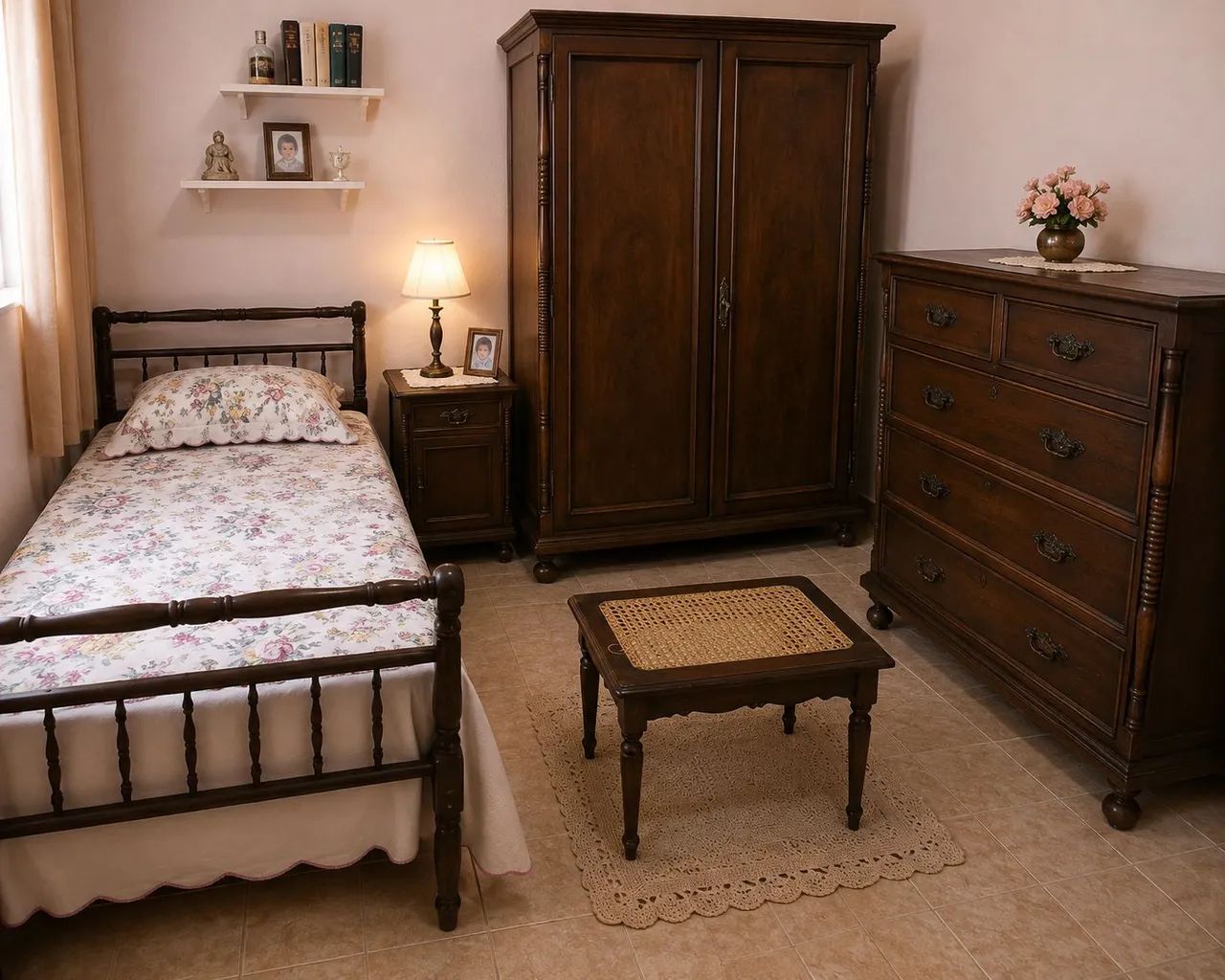 Quarto Completo em Madeira Maçiça Estilo Colonial 