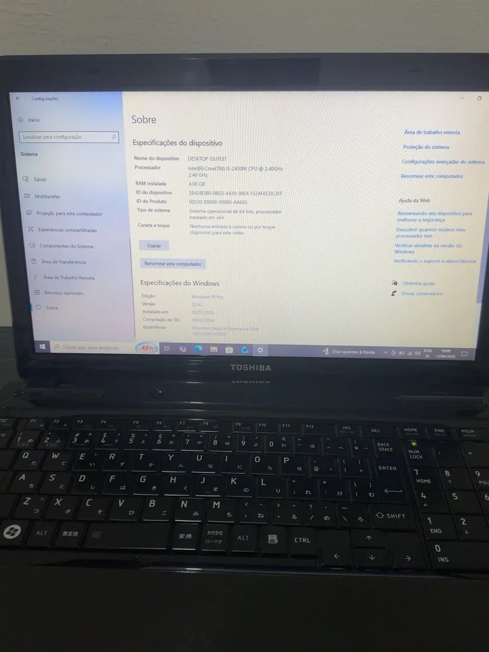 Notebook Toshiba Dynabook T451 Core i5 4GB SSD 128GB - Notebooks