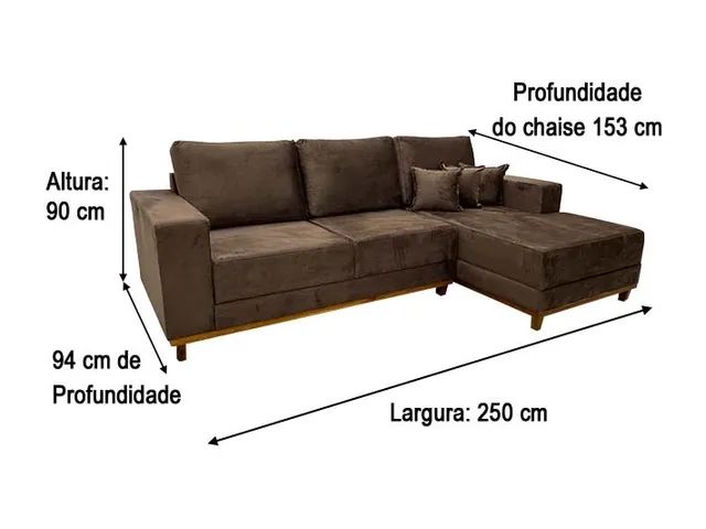 Sofá 3 Lugares 2,50 m Marrom Chaise a54 - Foto 3
