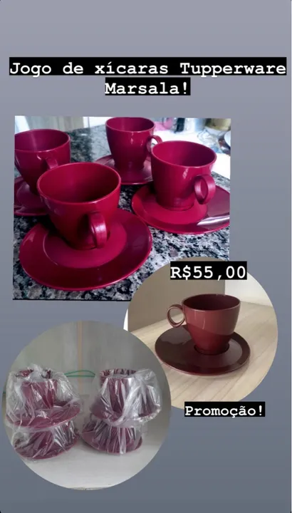 4 Xícaras Tupperware Marsala! Novas no plástico