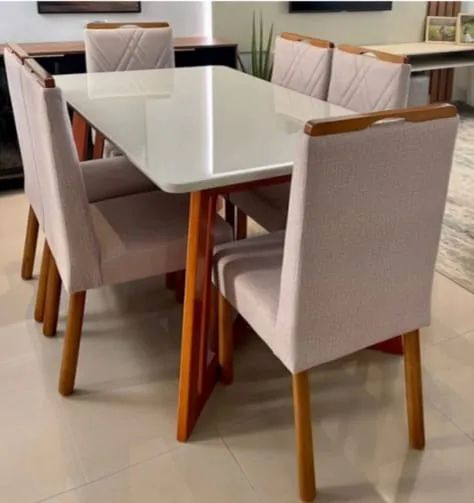 mesa de jantar 160x90 6 lugares olg com vidro temperado 