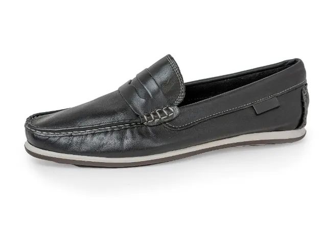 Mocassim Preto Couro Com Gravata de Couro Masculino Driver Ref 2000 - Foto 2