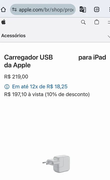 Carregador iPad , iPhone 7, 8, Plus, X, XR, XS, 11, 12, iPod, A1205 USADO