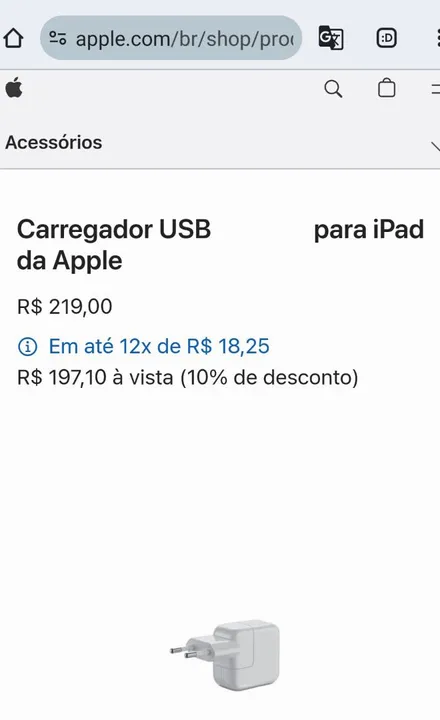 Carregador iPad , iPhone 7, 8, Plus, X, XR, XS, 11, 12, iPod, A1205 USADO
