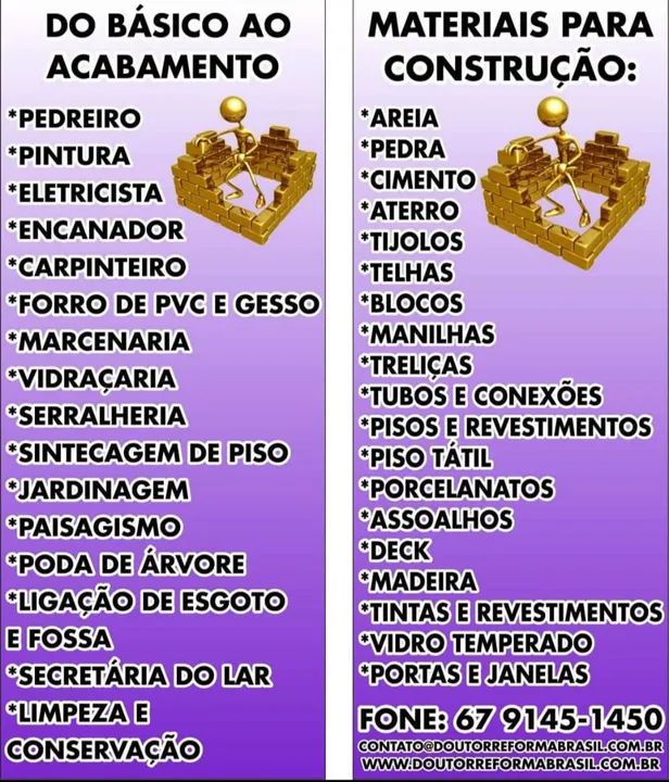 Material e mão de obra tudo para sua reforma ou construção 