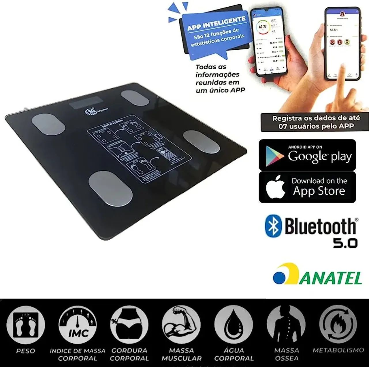 Balança Digital Bioimpedância Peso corporal bluetooth - Foto 2