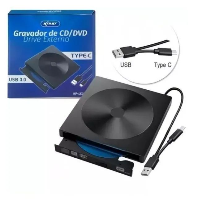 Gravador De Dvd Cd Externo Usb 3.0 Type C - Super Slim Ultra Portatil Novo