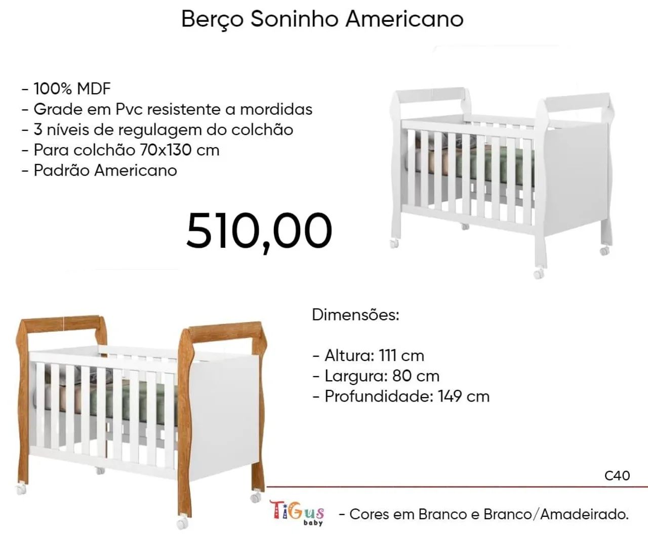 Berço Soninho Americano 100% mdf 2 cores disponíveis  / pague na entrega 