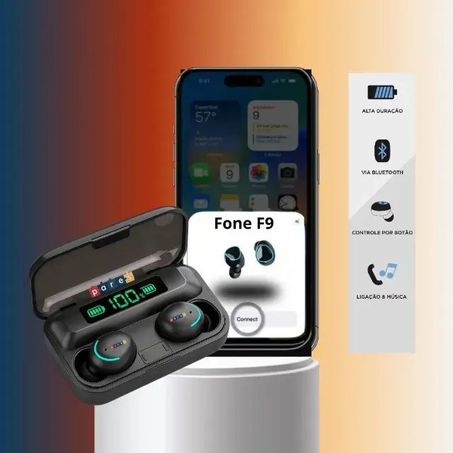 Fone Bluetooth F9-5 Pares Som Imersivo Powerbank Moderno Bateria Longa Duração Compativel 