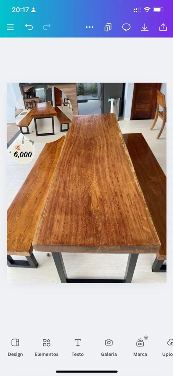 Mesa de Jantar de Madeira Maciça com Bancos