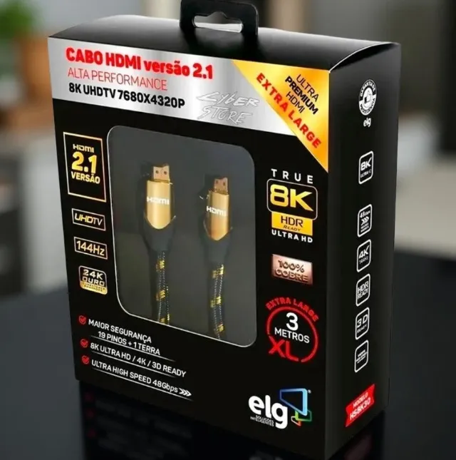 Cabo Hdmi 3 METROS 144hz 180hz 8k 2.1 Reforçado P/ Ps5, Pc, Xbox