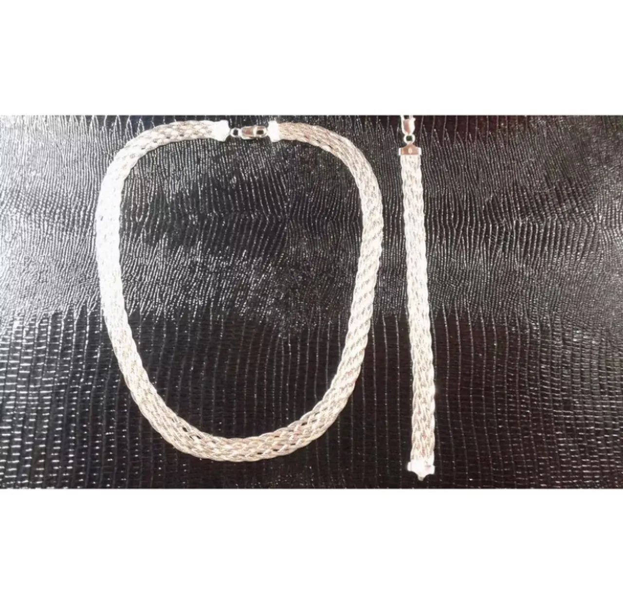 Conjunto pulseira e colar 8 fios em prata 925 legitima!