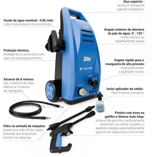Lavadora de Alta Pressão Philco 1600W 1800PSI + Snow Foam e 85% economia água Profissional - Foto 3