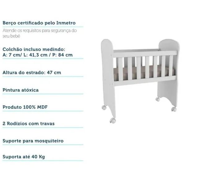 Mini Berço Com Colchão 100% MDF Peroba Móveis 1 (FAZEMOS ENTREGA DF E ENTORNO) - Foto 2