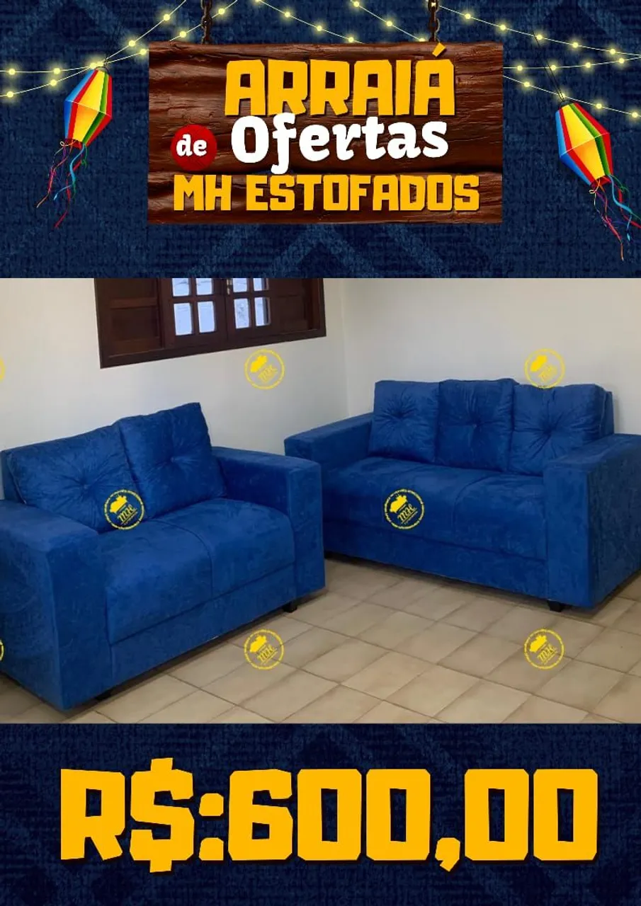 Sofá 2 e 3 lugares Azul em Oferta