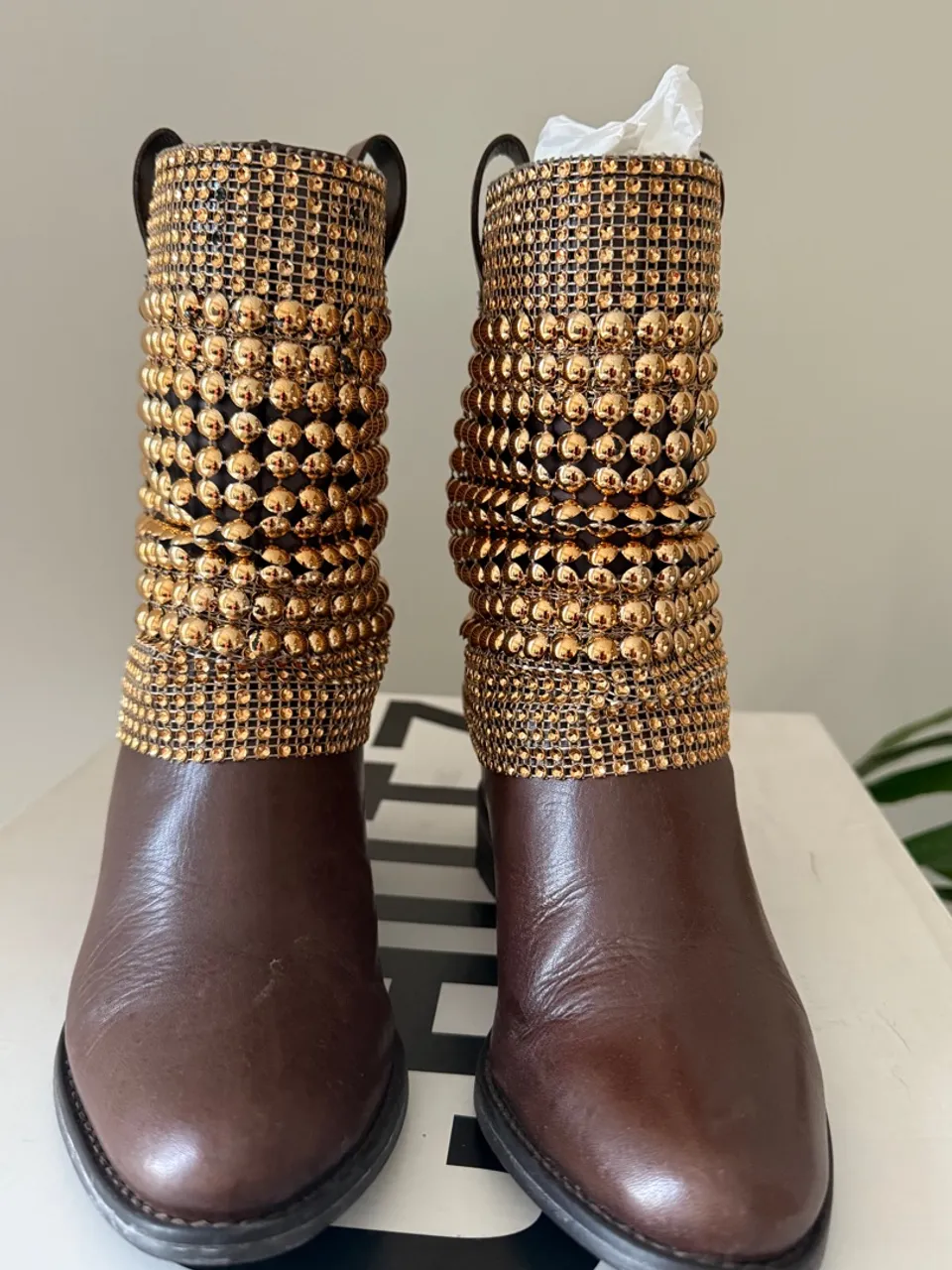 Botas de Couro Marrom com Detalhes Dourados