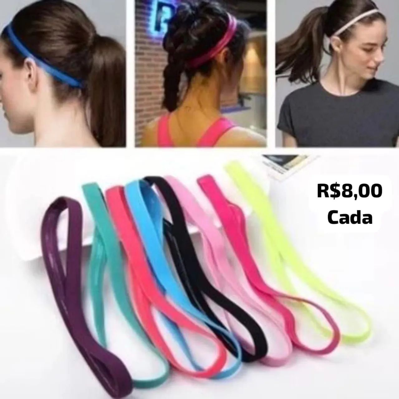 Kit Faixas de Cabelo para Academia e Esportes - R$8,00 cada - Foto 3