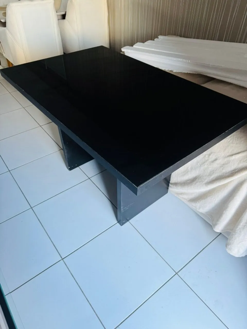 Mesa Jantar/Escritório Black Piano TOKSTOK Vidro Temperado