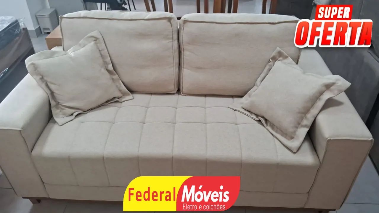 Sofá com 1,80m em Linho Bege - Super Oferta!