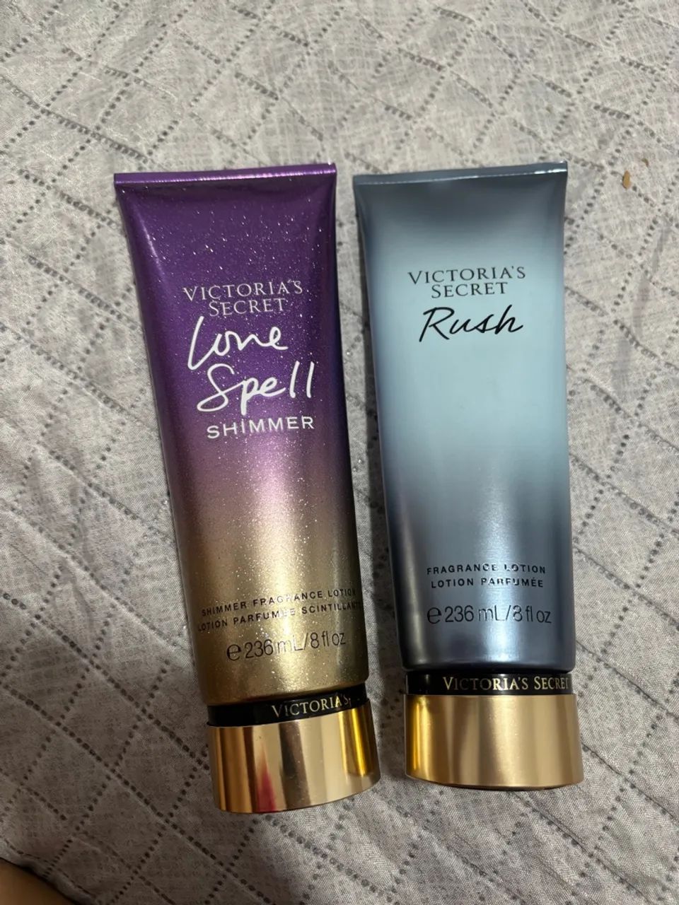 hidratantes victoria secrets love spell shimmer e rush, pouco usados